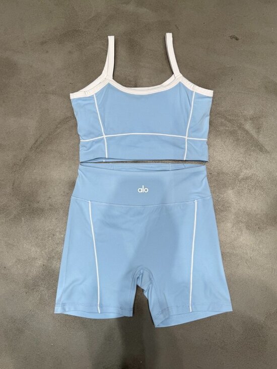 ALO Yoga Pants - Alo Yoga Light Blue Contrast Stitch Matching Workout Set S